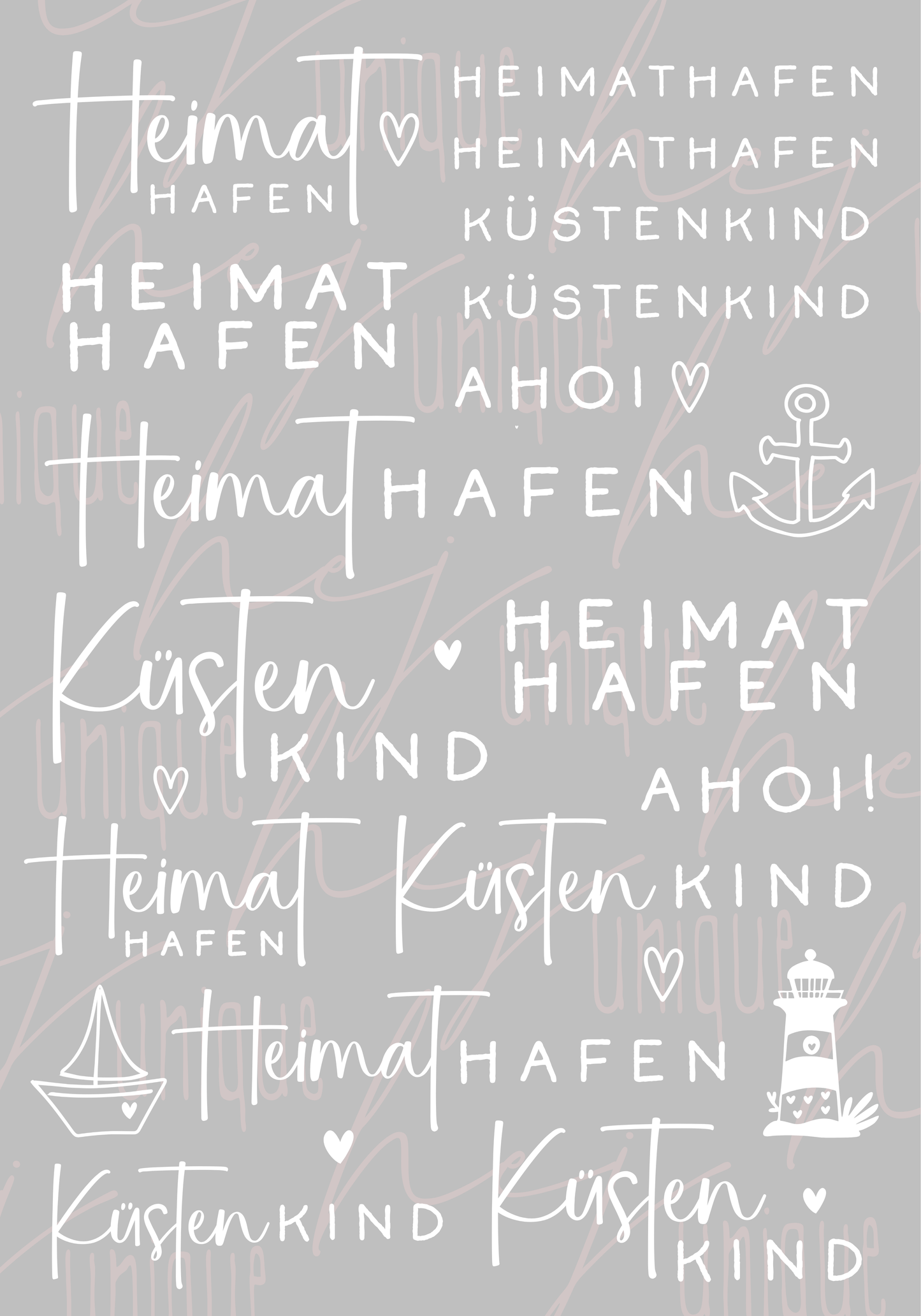 Rub-On Bogen "Heimathafen weiss" A5