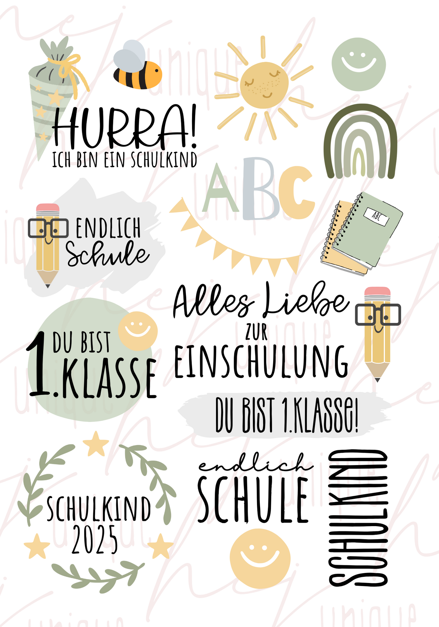 Rub-On Bogen "Einschulung grün" A5