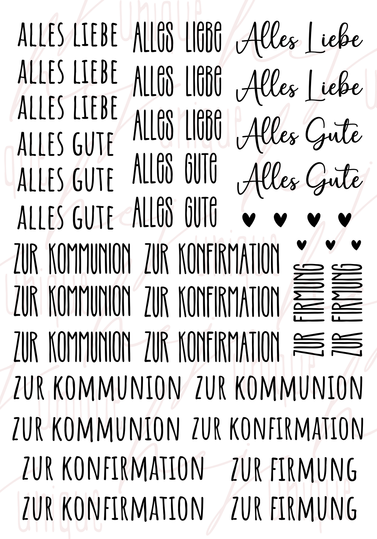 Rub-On Bogen "Schriftzüge Kommunion/ Konfirmation/ Firmung"