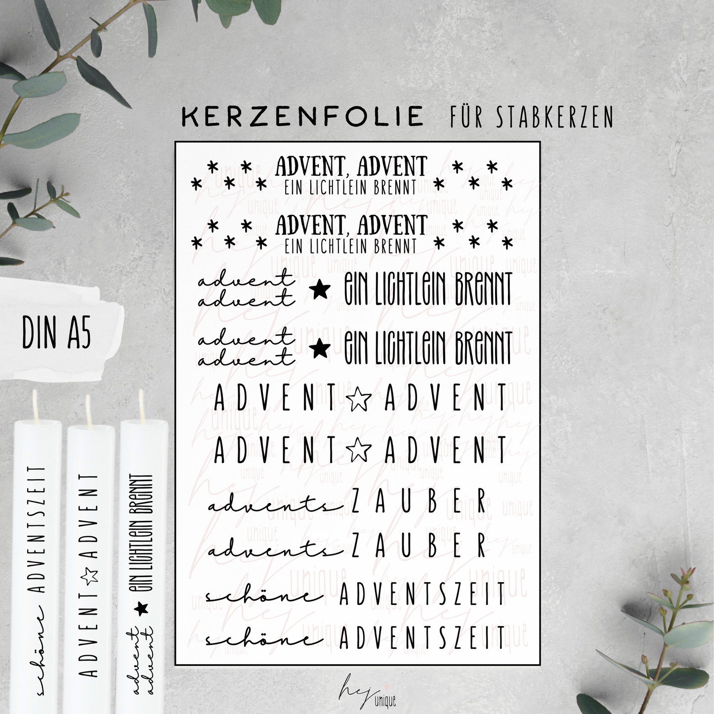 Kerzenfolie Schriftzüge *Advent Advent*