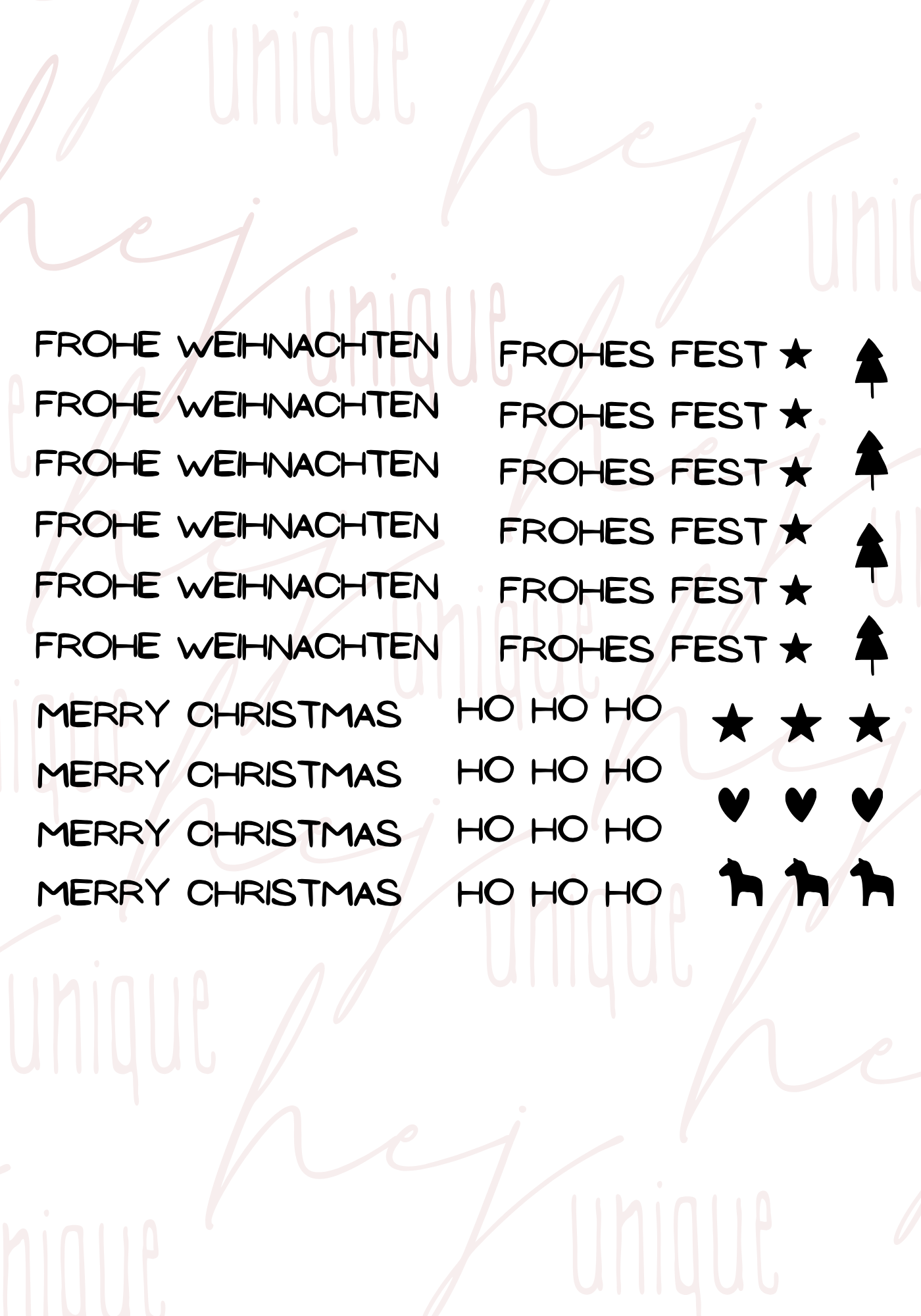 Rub-On Bogen "XMas Wünsche" Mini zb für Kugelschreiber