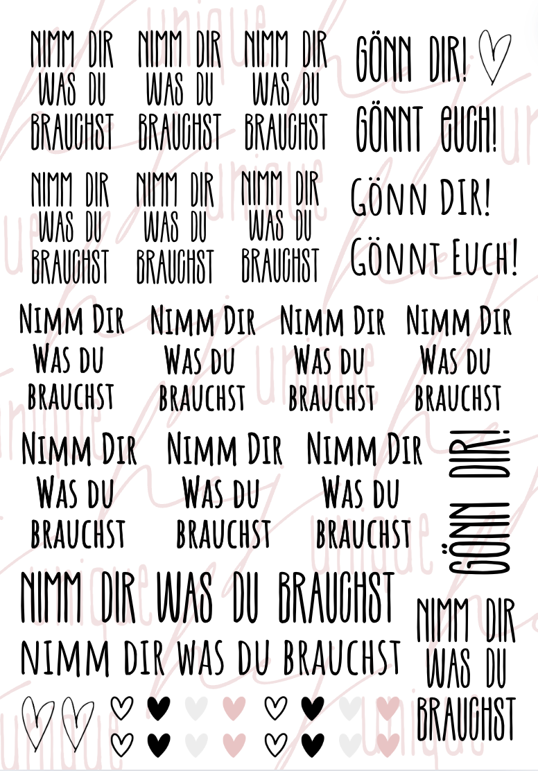 Rub-On Bogen "Nimm dir was du brauchst"