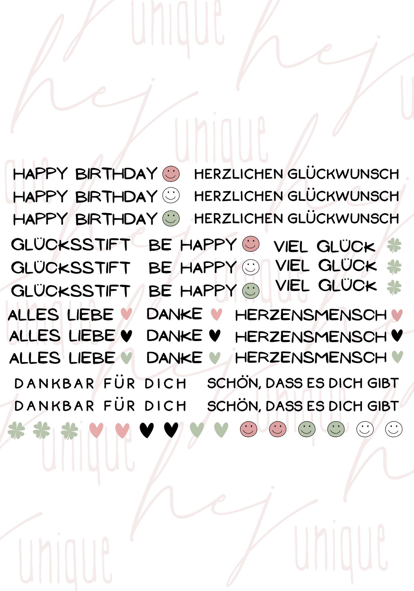 Rub-On Bogen "Wünsche" Mini zb für Kugelschreiber