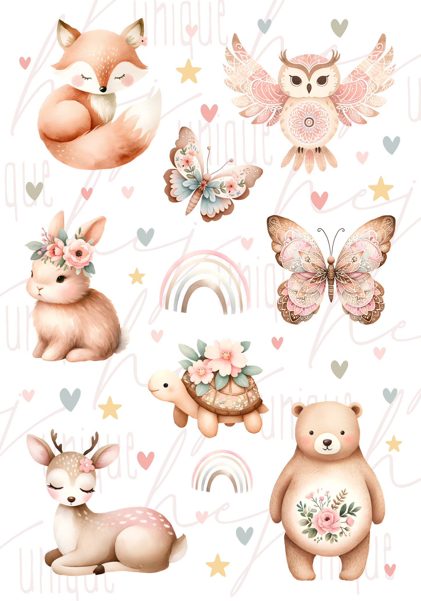 Rub-On Bogen "Boho Tiere" A5