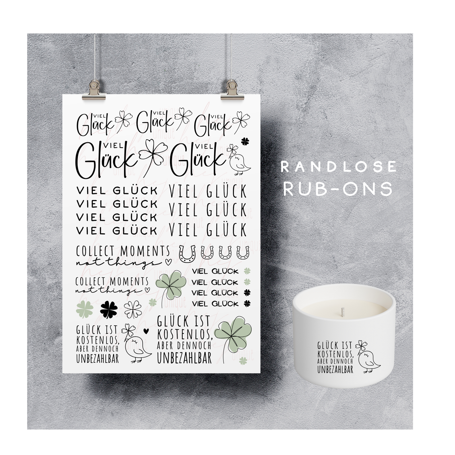 Rub-On Bogen "Viel Glück"