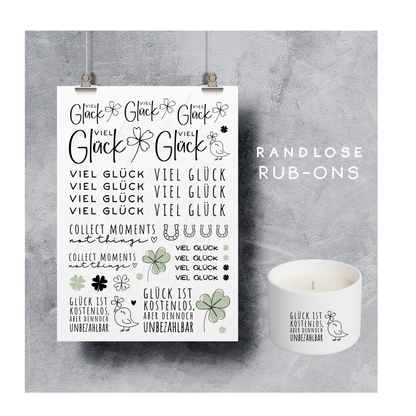 Rub On Aufkleber Bogen Viel Glück A5 Warum du unsere Rub-Ons lieben wirst:  ✔ Randloser Premium-Look   ✔ Besondere Haptik   ✔ Präzise Platzierung dank transparenter Trägerfolie  ✔ Wasser- und kratzfest // Hitze- und UV-beständig   ✔ Starke Haftung auf Glas, Keramik, Holz, Raysin u.v.m.  ✔ Langlebig und hochwertig verarbeitet  ✔ Auch gewerblich nutzbar – keine zusätzliche Lizenz nötig