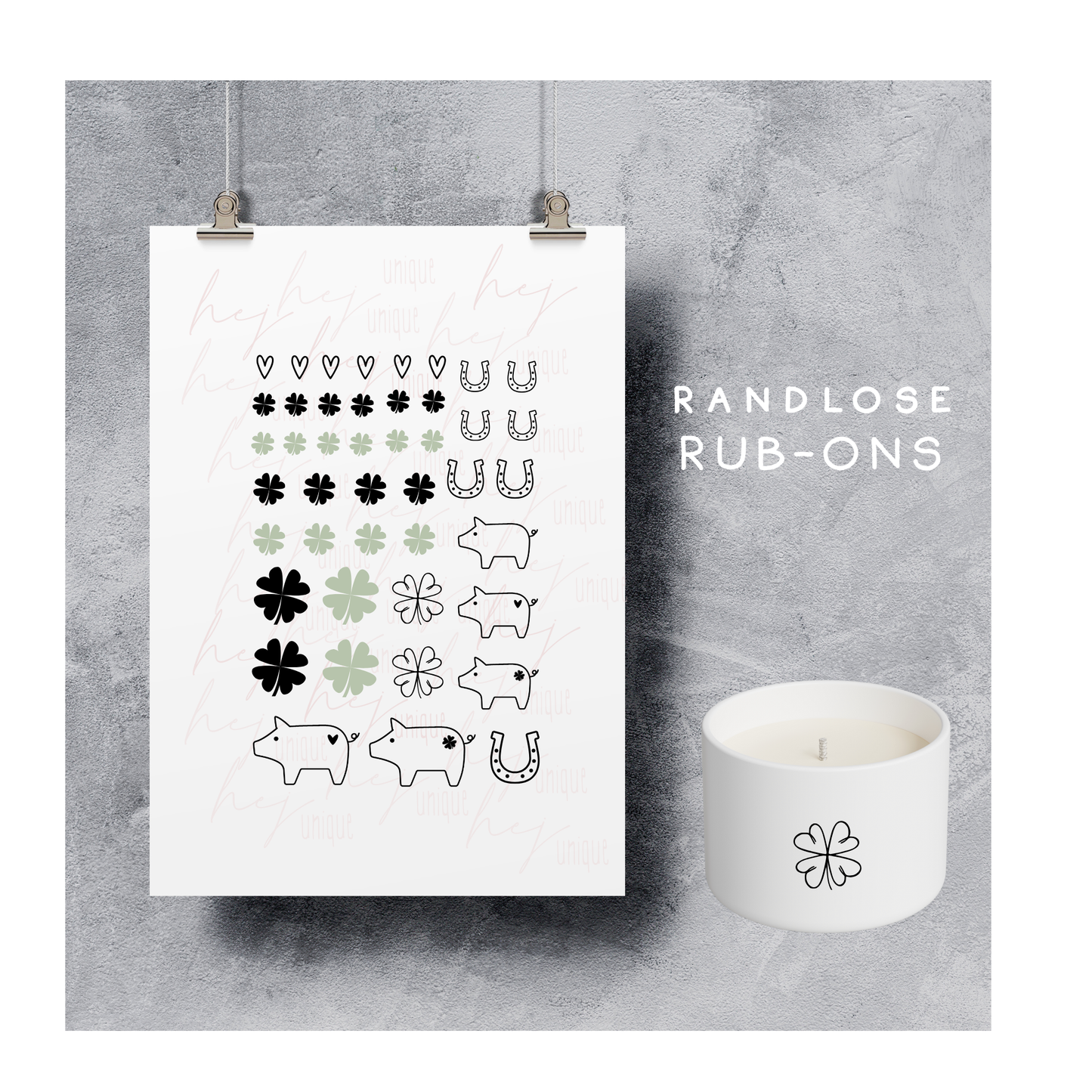 Rub-On Bogen "Glückssymbole"