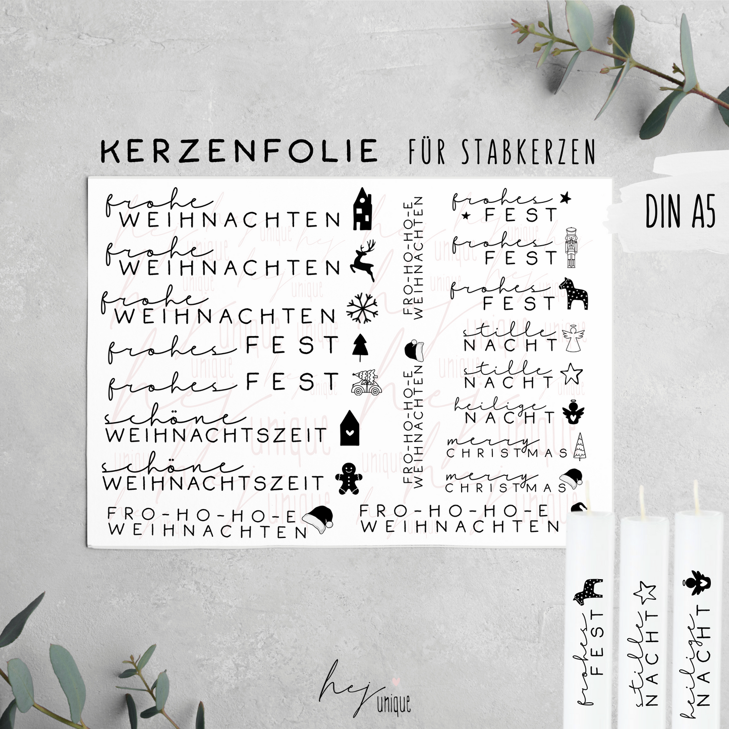 Kerzenfolie *Schriftzüge mit Symbol*