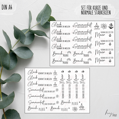 Kerzenfolie Maritim kurze Kerzen Warum du unsere Kerzenfolie lieben wirst:  ✔ Edle Premium-Folie mit hochwertiger Optik  ✔ Speziell für Kerzen entwickelt   ✔ Aktivierung des Klebers ganz einfach mit Wasser   ✔ Wischfest und langlebig bei sorgfältiger Verarbeitung  ✔ Besonders elastisch – passt sich Kerzenoberfläche optimal an  ✔ Gewerblich nutzbar – keine zusätzliche Lizenz nötig