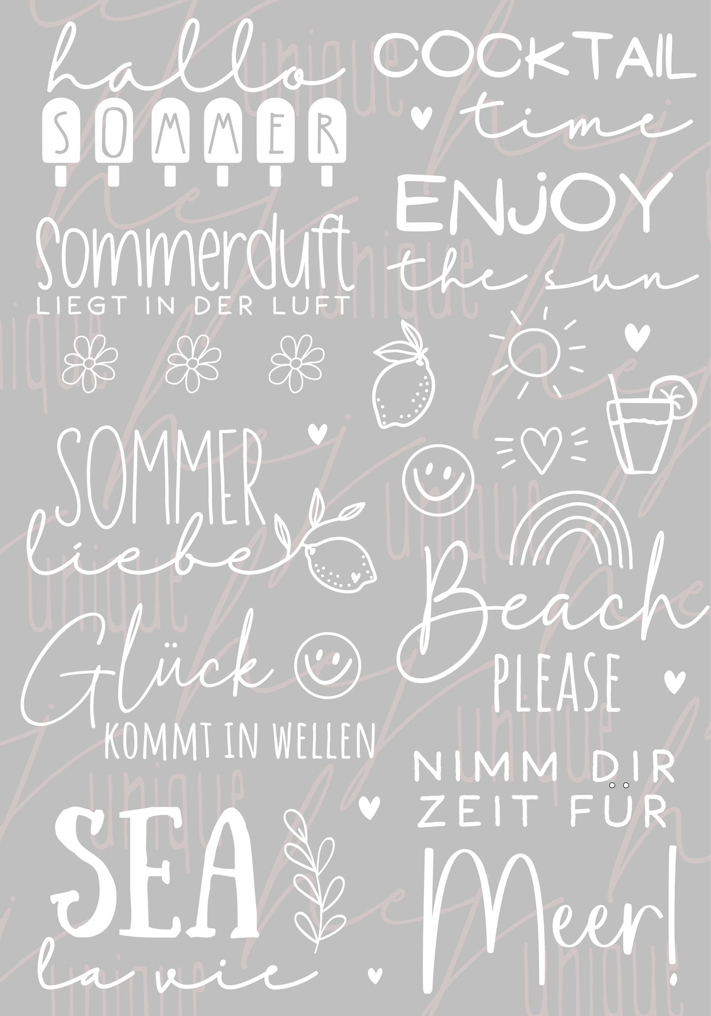 Rub-On Bogen "Sommerliebe" A5 weiss