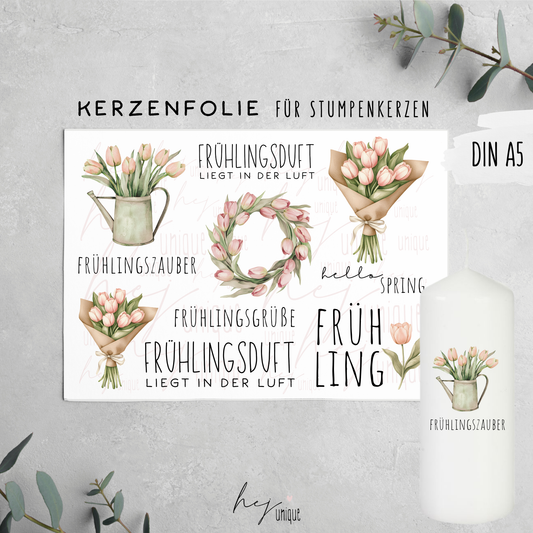 Kerzenfolie Tulpenliebe Stumpenkerzen Frühling