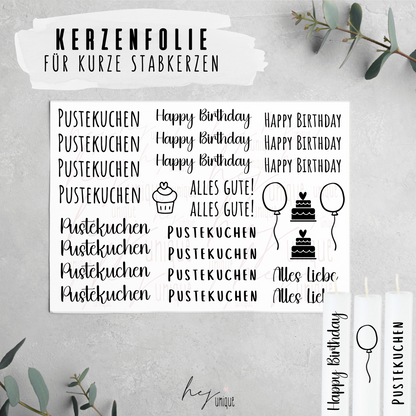 Kerzenfolie Pustekuchen kleine Kerzen Warum du unsere Kerzenfolie lieben wirst:  ✔ Edle Premium-Folie mit hochwertiger Optik  ✔ Speziell für Kerzen entwickelt   ✔ Aktivierung des Klebers ganz einfach mit Wasser   ✔ Wischfest und langlebig bei sorgfältiger Verarbeitung  ✔ Besonders elastisch – passt sich Kerzenoberfläche optimal an  ✔ Gewerblich nutzbar – keine zusätzliche Lizenz nötig