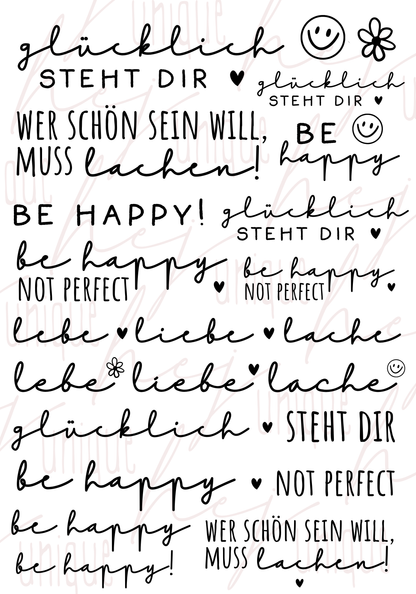 Rub On Aufkleber Sei glücklich A5 Warum du unsere Rub-Ons lieben wirst:  ✔ Randloser Premium-Look   ✔ Besondere Haptik   ✔ Präzise Platzierung dank transparenter Trägerfolie  ✔ Wasser- und kratzfest // Hitze- und UV-beständig   ✔ Starke Haftung auf Glas, Keramik, Holz, Raysin u.v.m.  ✔ Langlebig und hochwertig verarbeitet  ✔ Auch gewerblich nutzbar – keine zusätzliche Lizenz nötig