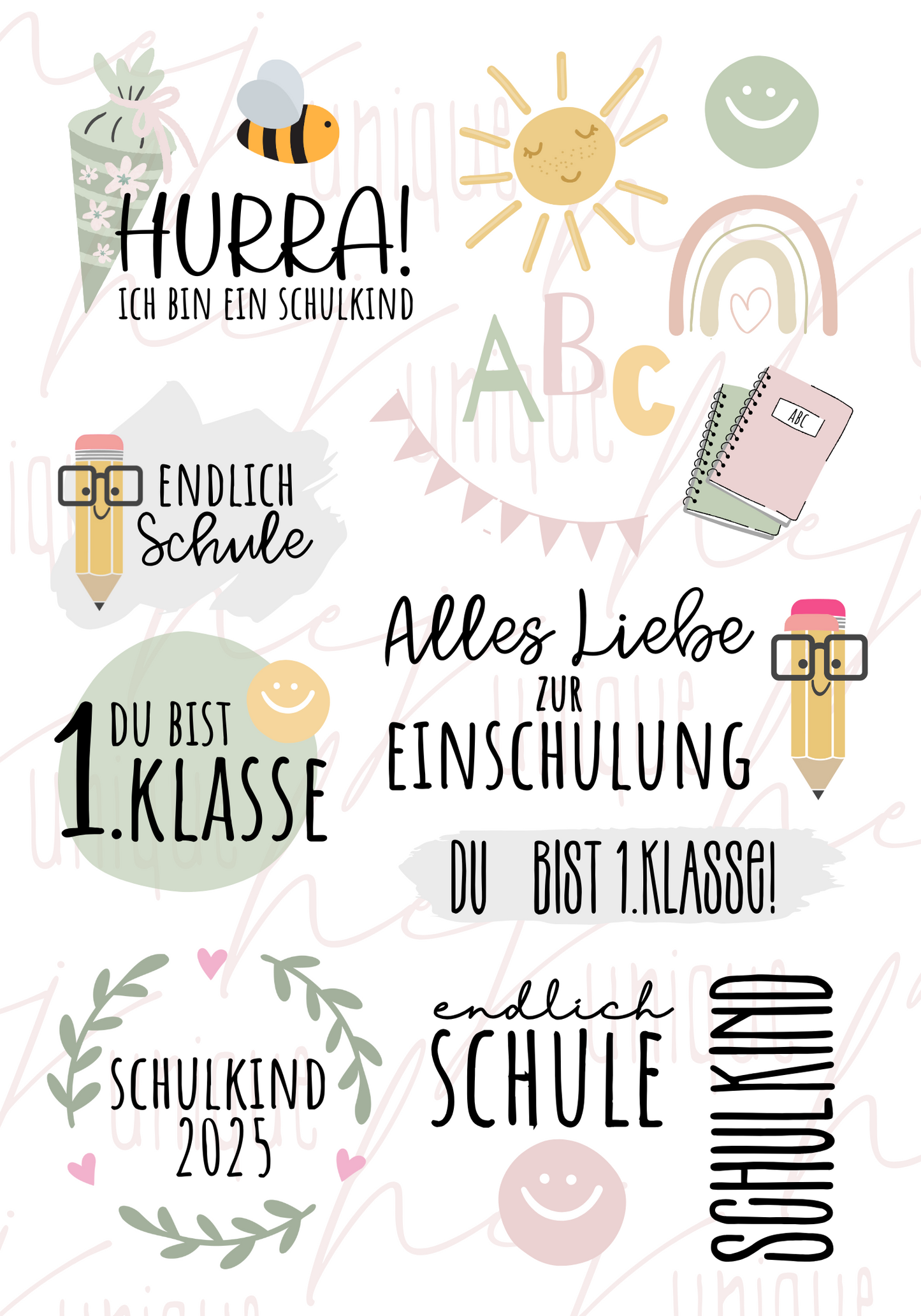 Rub-On Bogen "Einschulung rosa" A5