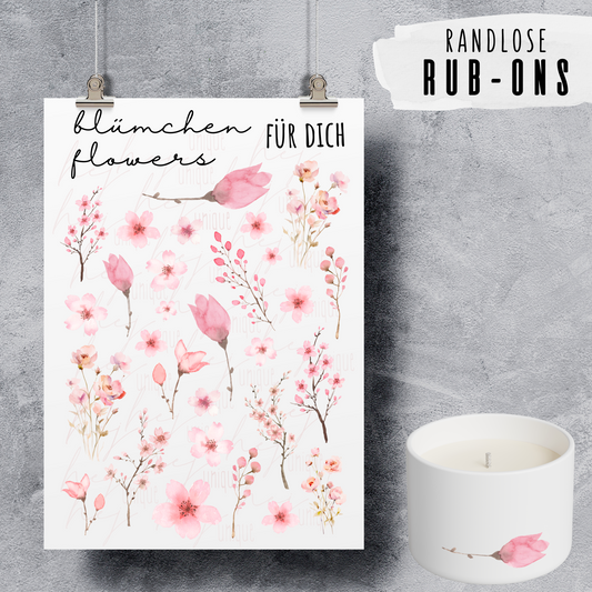 Rub-On Bogen „rosa Blümchen“ A5