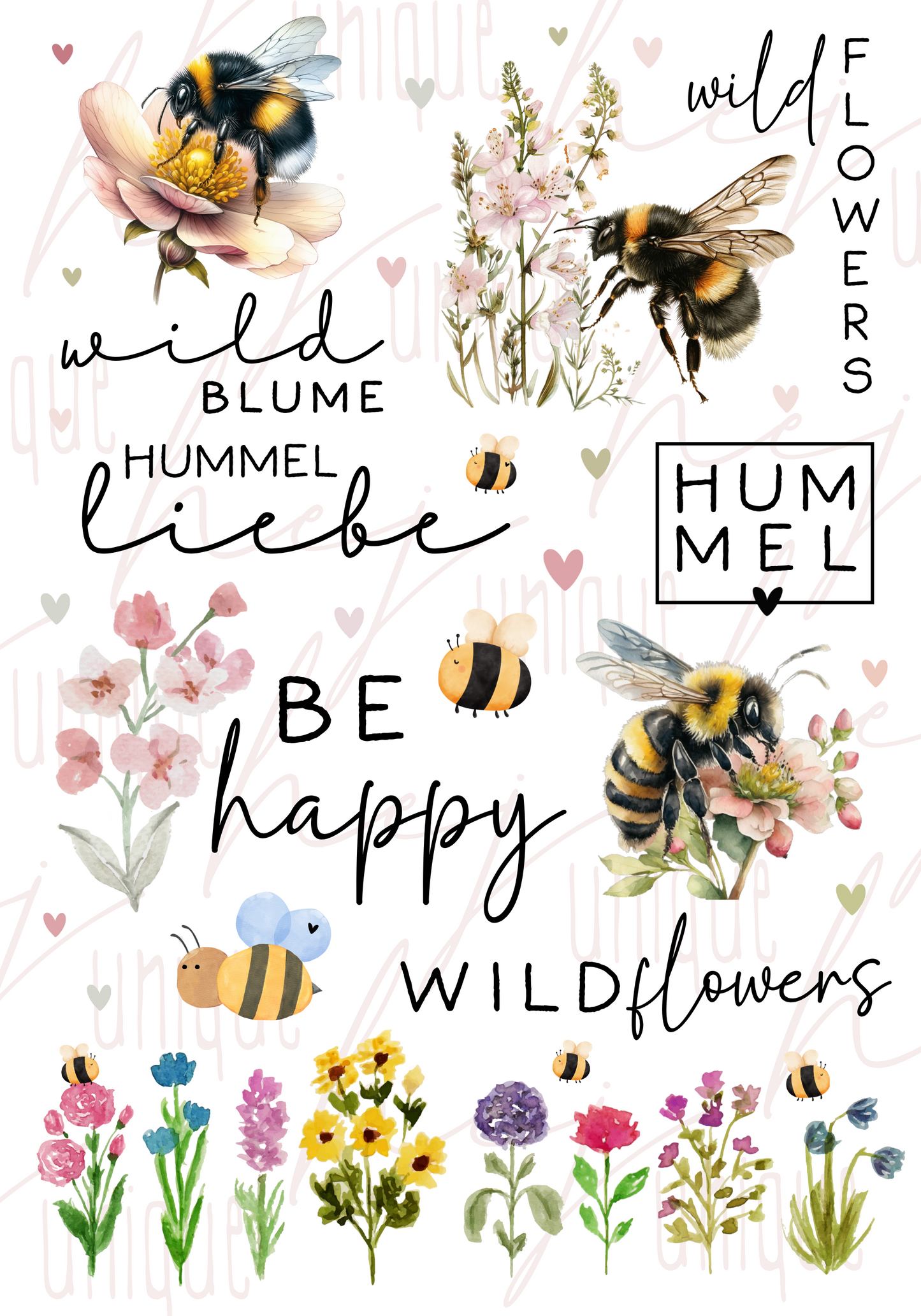 Rub-On Bogen "Wildblumen und Hummelliebe" A5