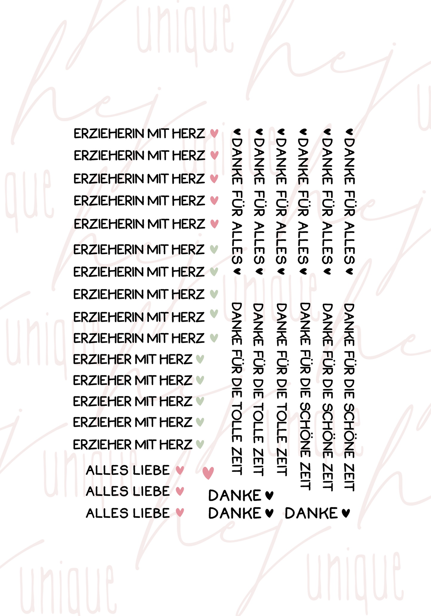 Rub-On Bogen "Erzieher/in mit Herz-MINI" A6