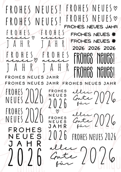 Rub On Aufkleber "Frohes Neues“ A5 Warum du unsere Rub-Ons lieben wirst:  ✔ Randloser Premium-Look   ✔ Besondere Haptik   ✔ Präzise Platzierung dank transparenter Trägerfolie  ✔ Wasser- und kratzfest // Hitze- und UV-beständig   ✔ Starke Haftung auf Glas, Keramik, Holz, Raysin u.v.m.  ✔ Langlebig und hochwertig verarbeitet  ✔ Auch gewerblich nutzbar – keine zusätzliche Lizenz nötig