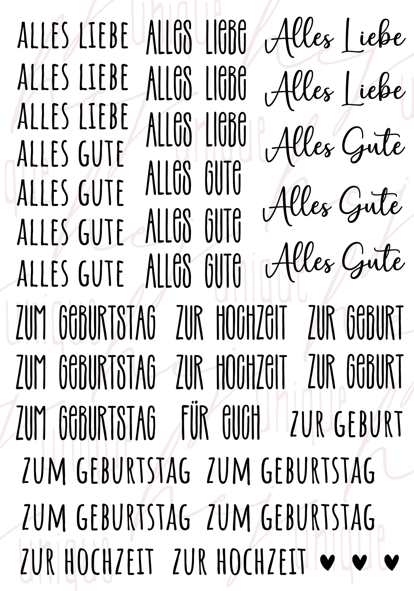 Rub-On Bogen "Schriftzüge besondere Anlässe"