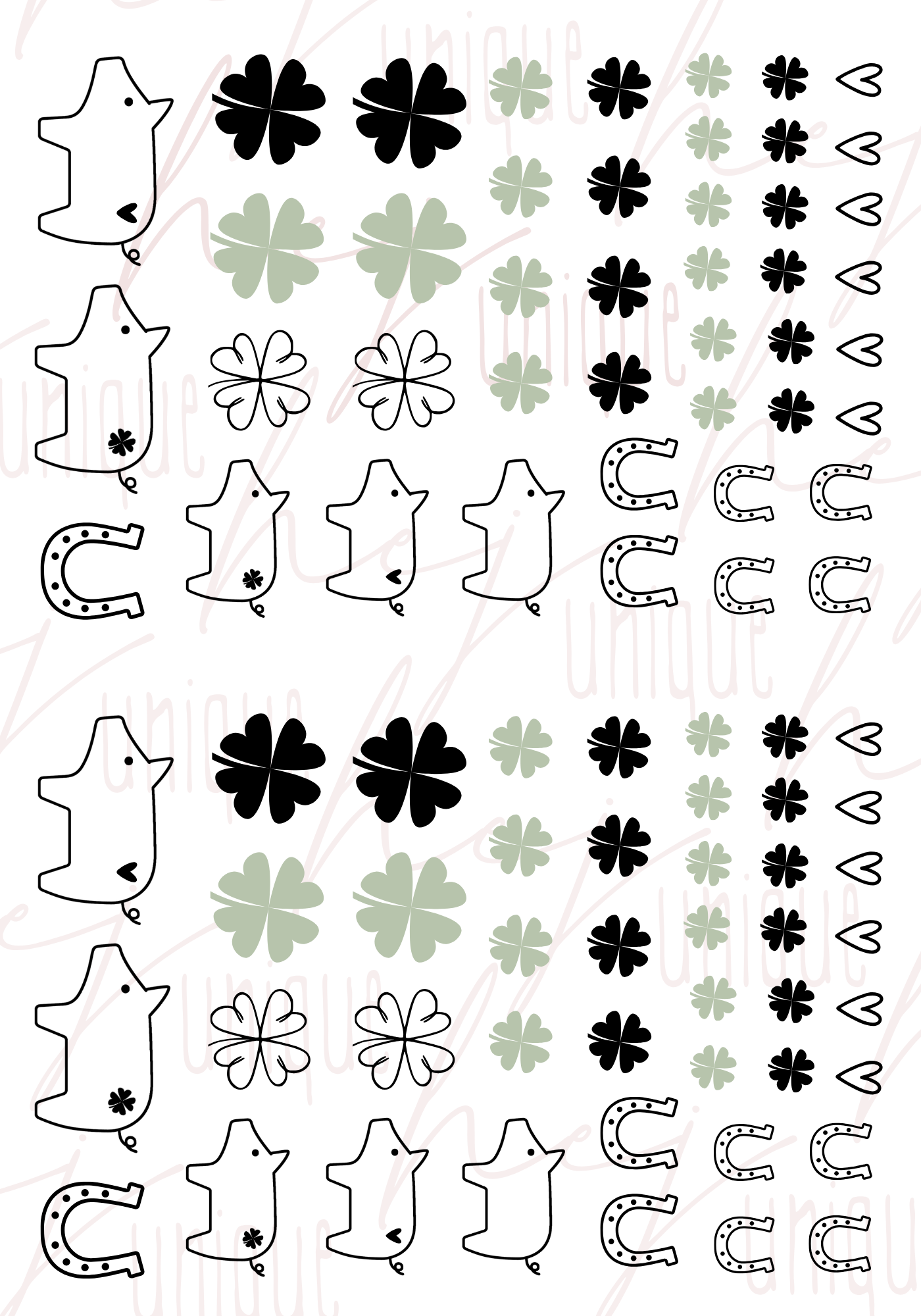 Rub-On Bogen "Glückssymbole"