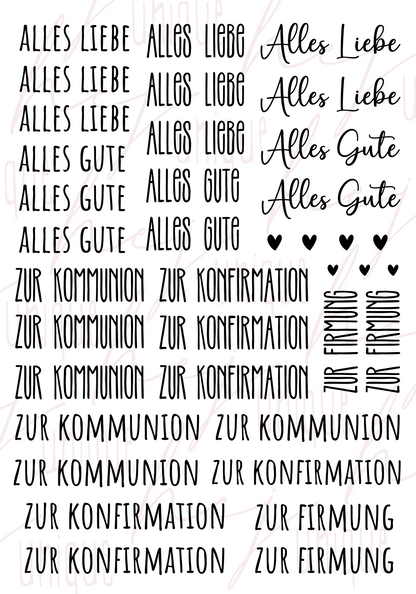 Rub On Aufkleber "Schriftzüge Kommunion/ Konfirmation/ Firmung" Reagenzgläser A5