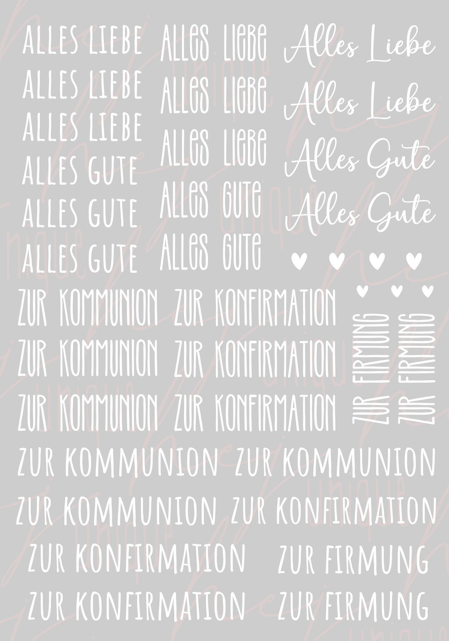 Rub-On Bogen "Schriftzüge Kommunion/ Konfirmation/ Firmung"