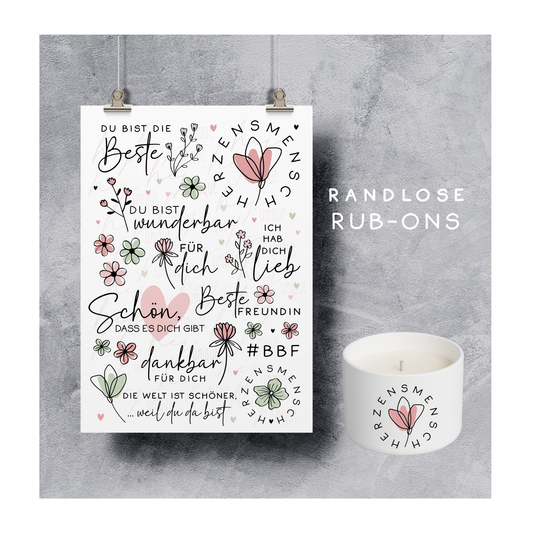 Rub On Aufkleber Beste Freundin A5 Warum du unsere Rub-Ons lieben wirst:  ✔ Randloser Premium-Look   ✔ Besondere Haptik   ✔ Präzise Platzierung dank transparenter Trägerfolie  ✔ Wasser- und kratzfest // Hitze- und UV-beständig   ✔ Starke Haftung auf Glas, Keramik, Holz, Raysin u.v.m.  ✔ Langlebig und hochwertig verarbeitet  ✔ Auch gewerblich nutzbar – keine zusätzliche Lizenz nötig