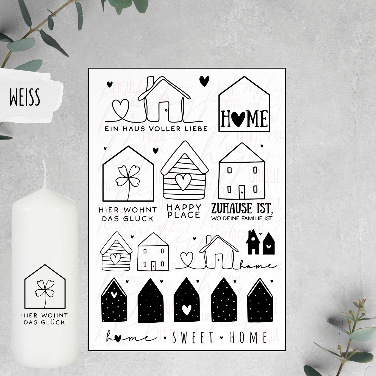 Kerzenfolie *Häuserliebe* Stumpenkerzen