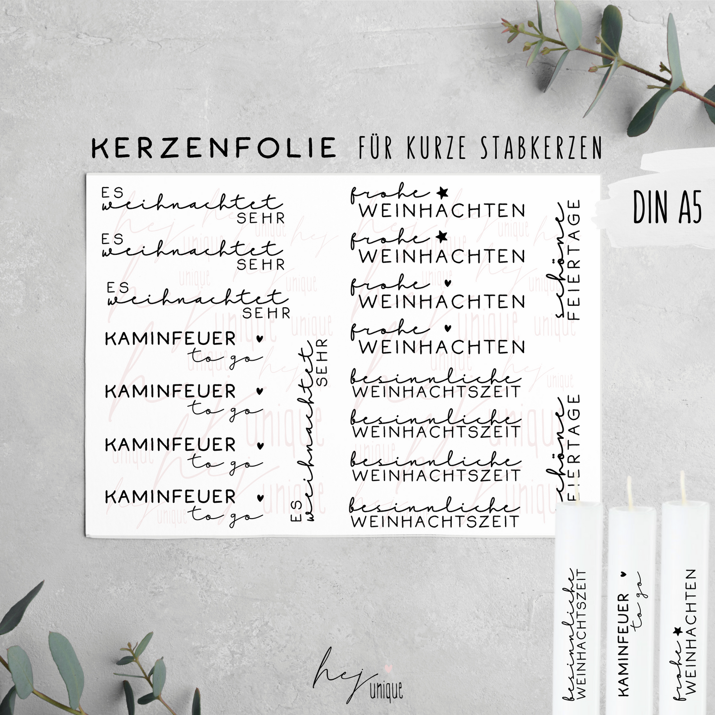 Kerzenfolie Schriftzüge *Es weihnachtet sehr* kurze Stabkerzen