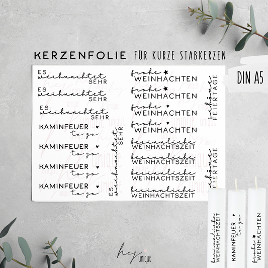 Kerzenfolie Schriftzüge *Es weihnachtet sehr* kurze Stabkerzen