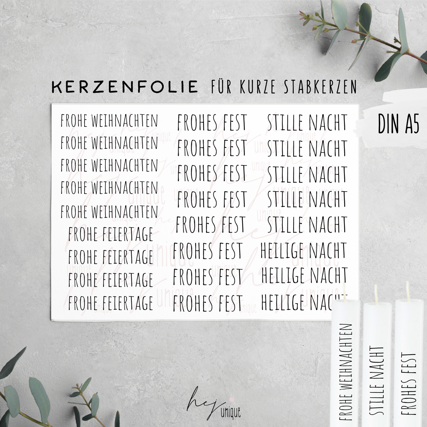 Kerzenfolie Schriftzüge  *Frohes Fest* kurze Stabkerzen