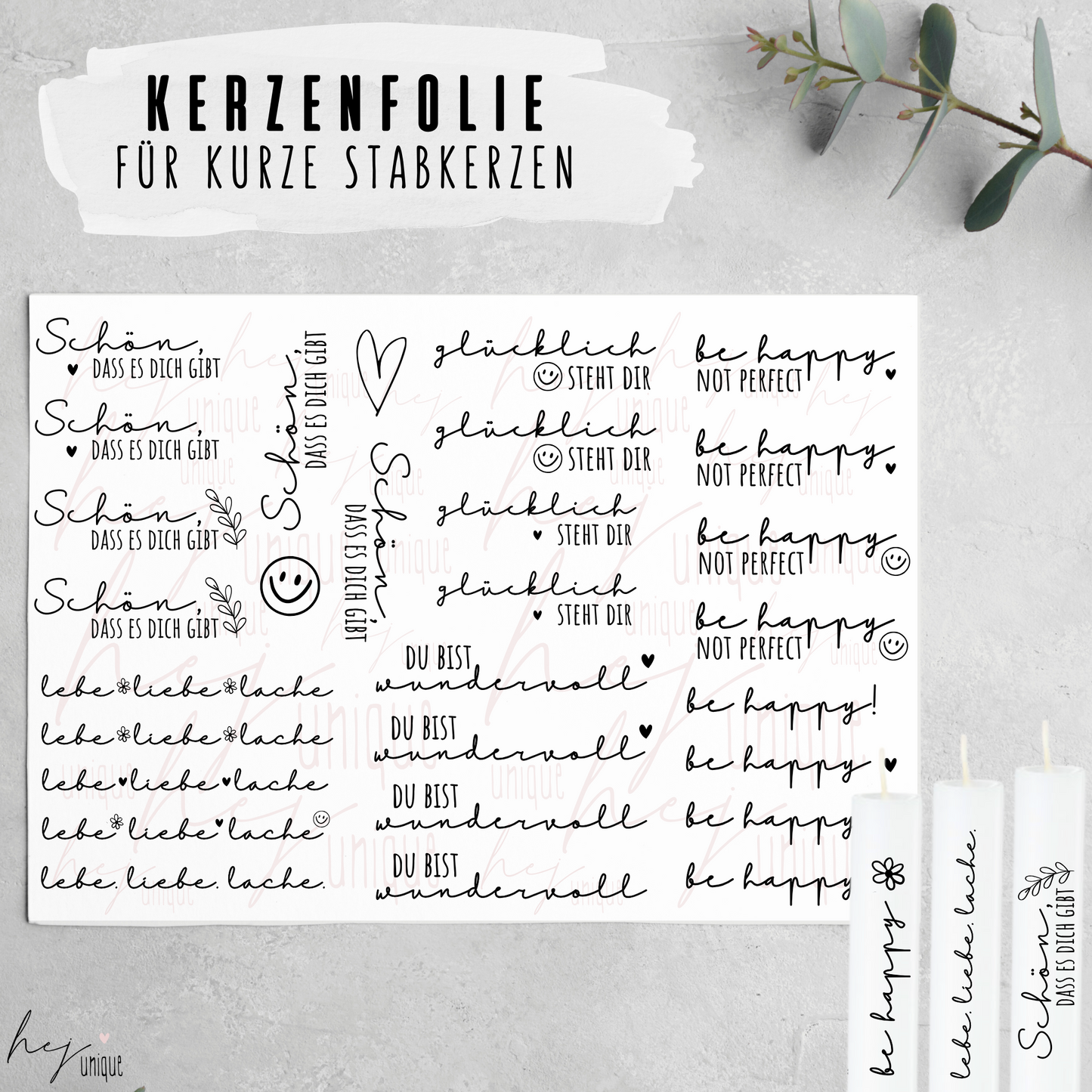 Kerzenfolie *Be happy* kurze Kerzen