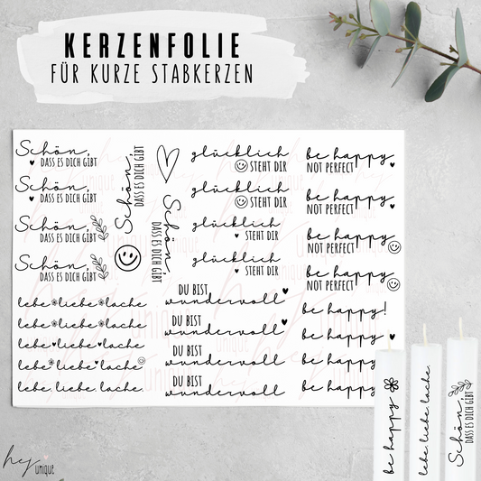 Kerzenfolie *Be happy* kurze Kerzen