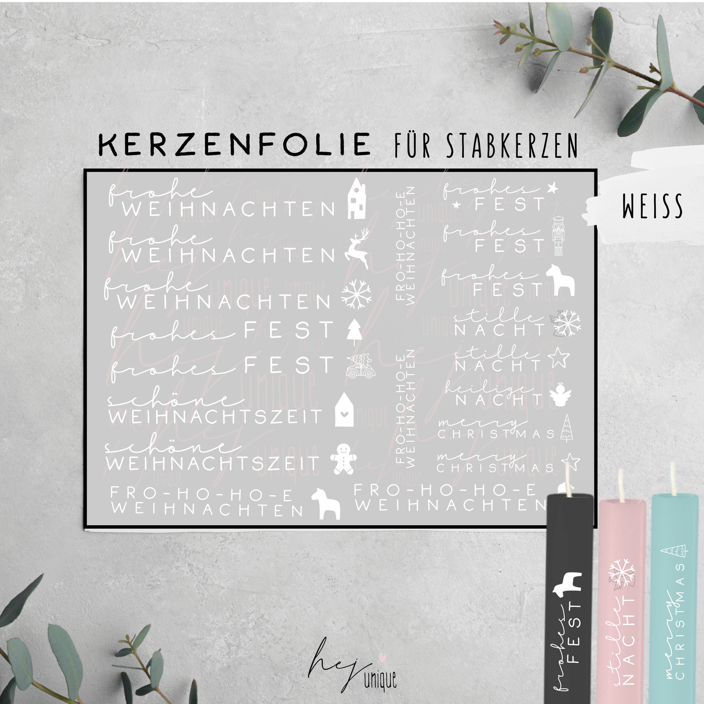 Kerzenfolie *Schriftzüge mit Symbol*