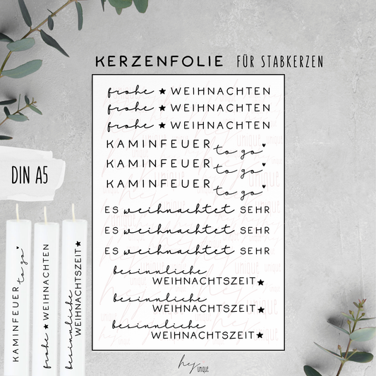 Kerzenfolie Schriftzüge *Es weihnachtet sehr* normale Stabkerzen