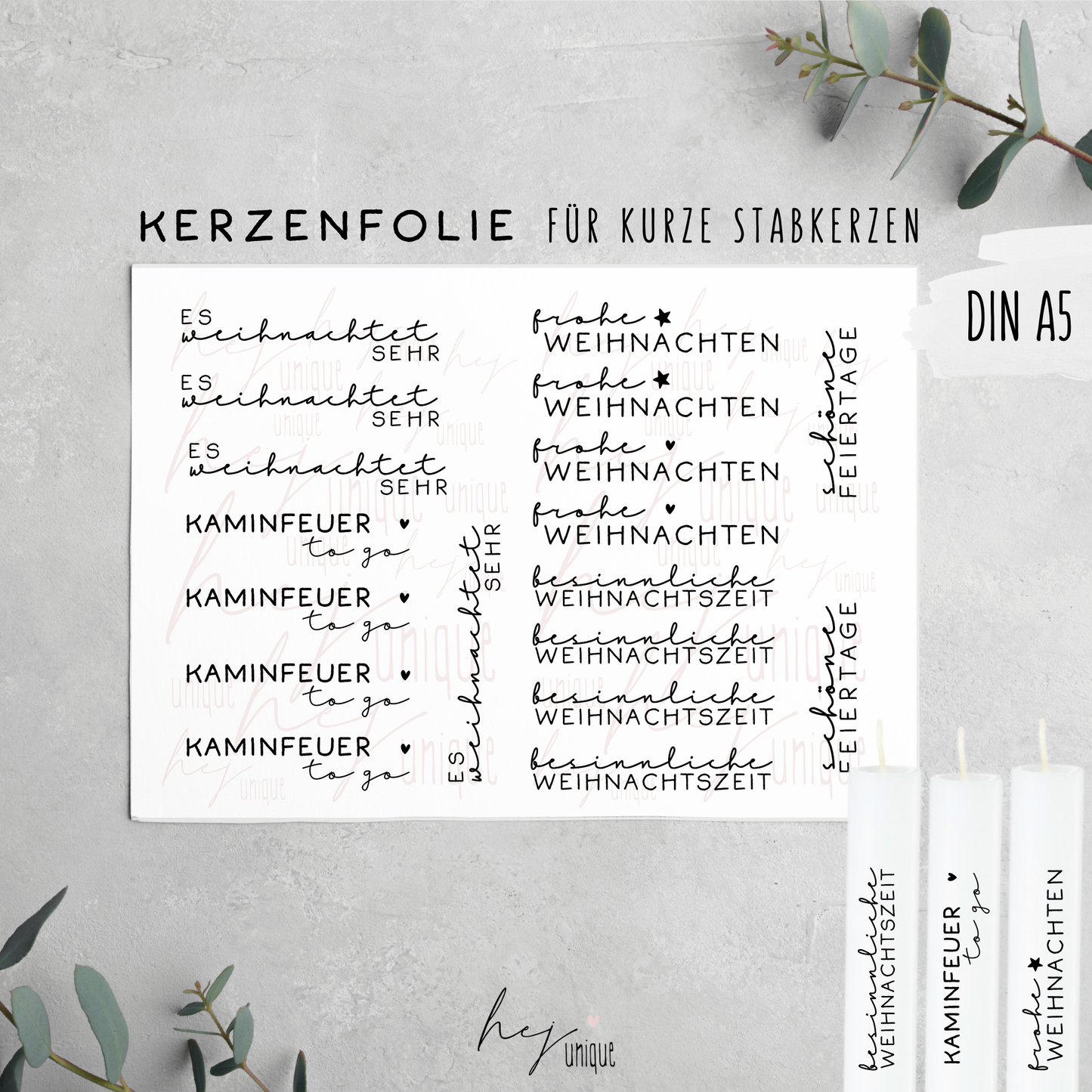 Kerzenfolie Schriftzüge *Es weihnachtet sehr* kurze Stabkerzen
