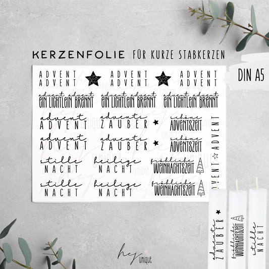 Kerzenfolie Schriftzüge *Advent Advent* kurze Stabkerzen