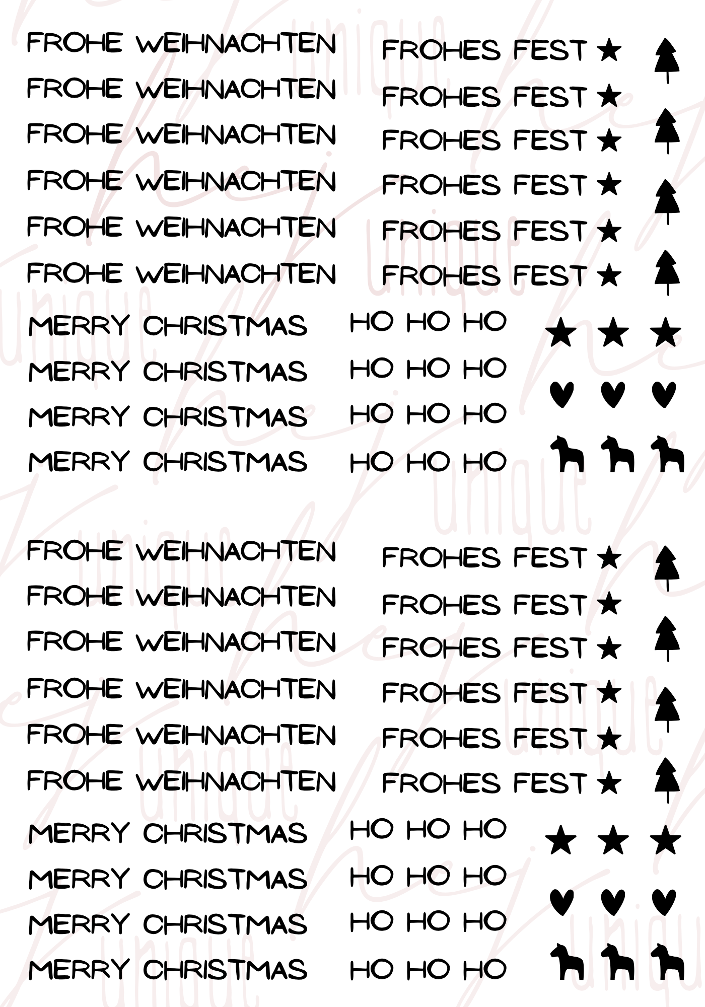 Rub-On Bogen "XMas Wünsche" Mini zb für Kugelschreiber
