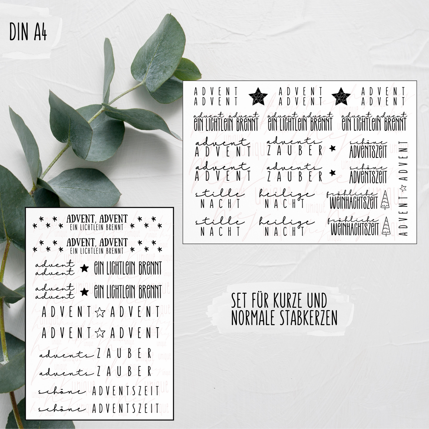 Kerzenfolie Schriftzüge *Advent Advent* kurze Stabkerzen