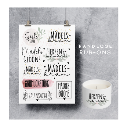 Rub On Aufkleber Mädelskram A5 Warum du unsere Rub-Ons lieben wirst:  ✔ Randloser Premium-Look   ✔ Besondere Haptik   ✔ Präzise Platzierung dank transparenter Trägerfolie  ✔ Wasser- und kratzfest // Hitze- und UV-beständig   ✔ Starke Haftung auf Glas, Keramik, Holz, Raysin u.v.m.  ✔ Langlebig und hochwertig verarbeitet  ✔ Auch gewerblich nutzbar – keine zusätzliche Lizenz nötig