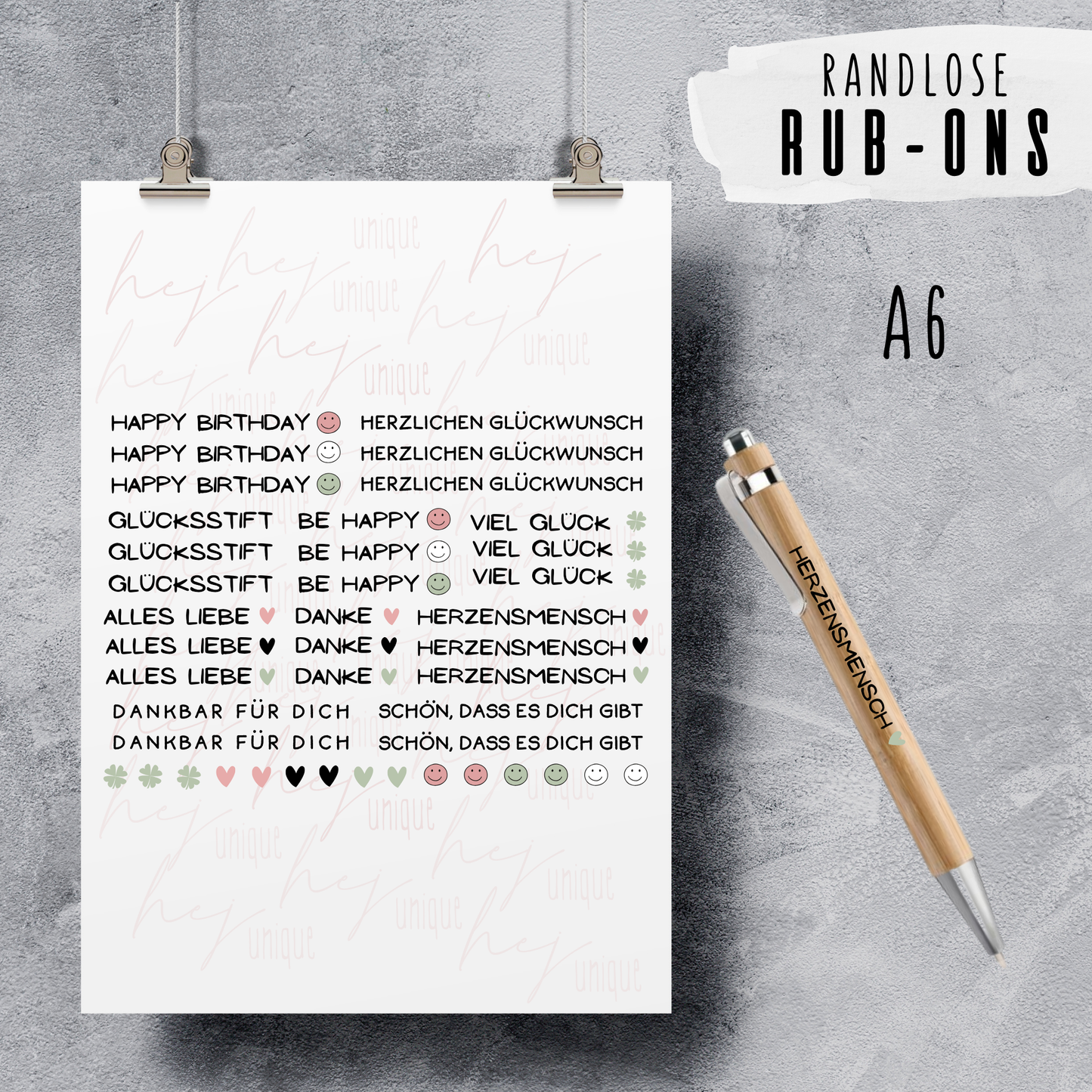 Rub-On Bogen "Wünsche" Mini zb für Kugelschreiber