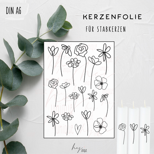 Kerzenfolie Blumen Edle Premium Folie mit hochwertiger Optik Wischfest und langlebig bei sorgfältiger Verarbeitung  ✔ Besonders elastisch – passt sich Kerzenoberfläche optimal an  ✔ Gewerblich nutzbar – keine zusätzliche Lizenz nötig