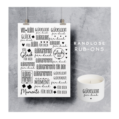 Rub On Aufkleber Glück A5 Warum du unsere Rub-Ons lieben wirst:  ✔ Randloser Premium-Look   ✔ Besondere Haptik   ✔ Präzise Platzierung dank transparenter Trägerfolie  ✔ Wasser- und kratzfest // Hitze- und UV-beständig   ✔ Starke Haftung auf Glas, Keramik, Holz, Raysin u.v.m.  ✔ Langlebig und hochwertig verarbeitet  ✔ Auch gewerblich nutzbar – keine zusätzliche Lizenz nötig