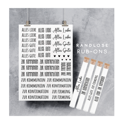 Rub On Aufkleber "Schriftzüge Kommunion/ Konfirmation/ Firmung" Reagenzgläser A5