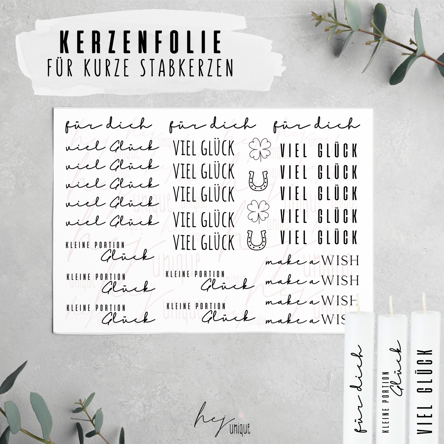 Kerzenfolie *viel Glück* kurze Kerzen