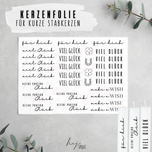 Kerzenfolie *viel Glück* kurze Kerzen