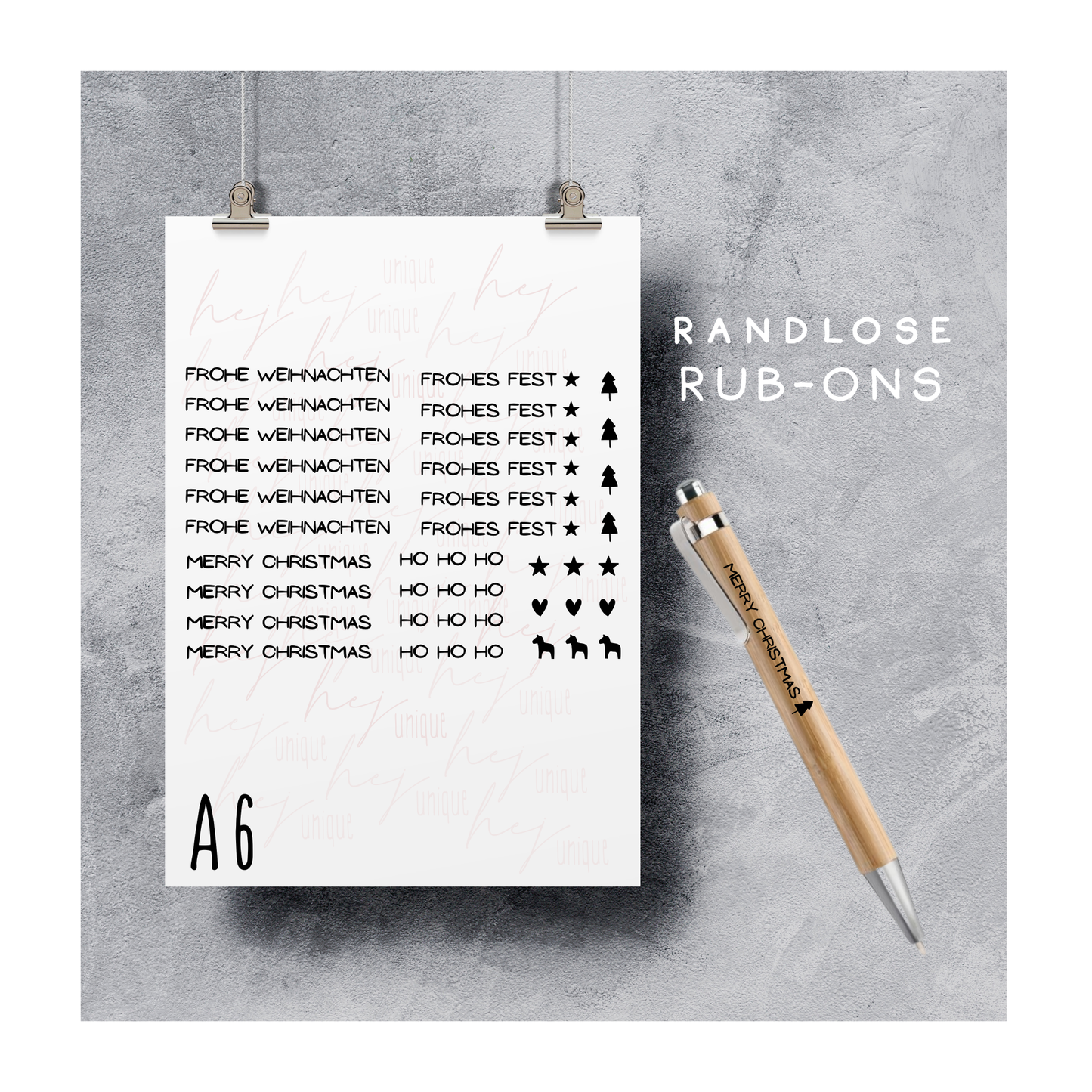Rub-On Bogen "XMas Wünsche" Mini zb für Kugelschreiber