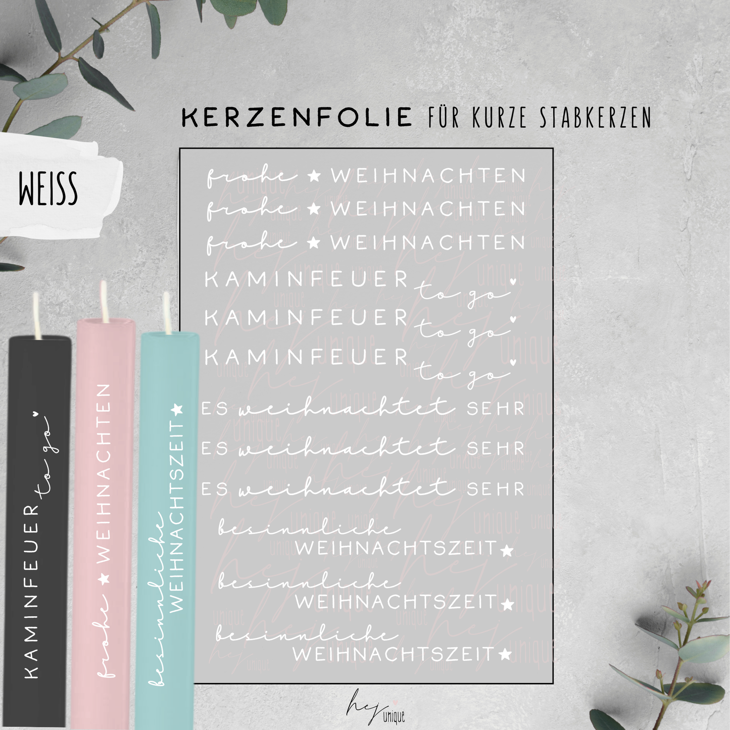 Kerzenfolie Schriftzüge *Es weihnachtet sehr* normale Stabkerzen