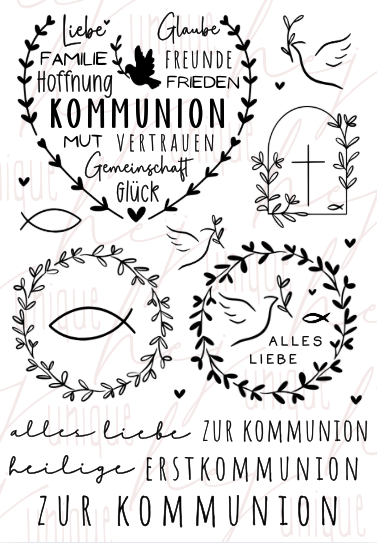 Rub On Aufkleber Kommunion 2 A5 Präzise Platzierung dank transparenter Trägerfolie