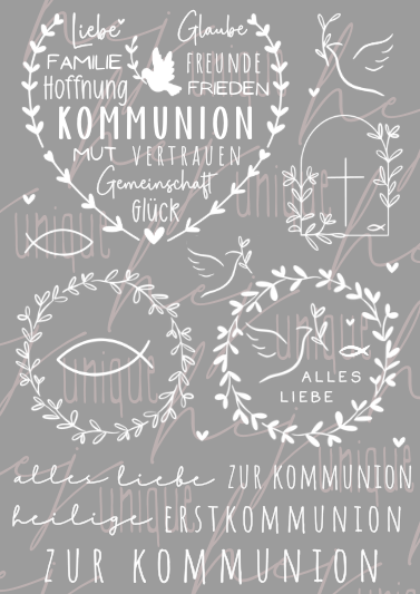 Rub On Aufkleber Kommunion 2 A5 Warum du unsere Rub-Ons lieben wirst:  ✔ Randloser Premium-Look   ✔ Besondere Haptik
